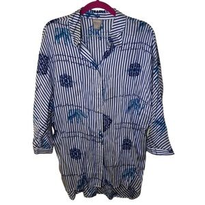Chico's Striped travel theme button up Tunic top size 2 12/14